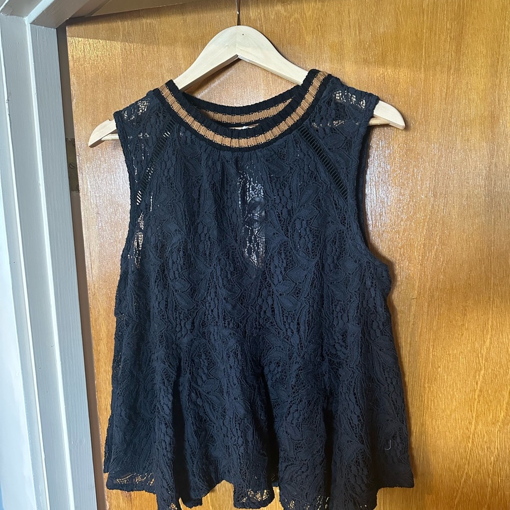 Free People Black Lace Sleeveless Blouse